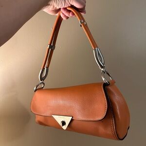 Prada Orange and Silver Shoulder Bag with Curved Design